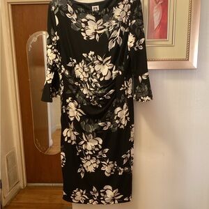 Anne Klein Floral Black and White Dress. SZ 14.